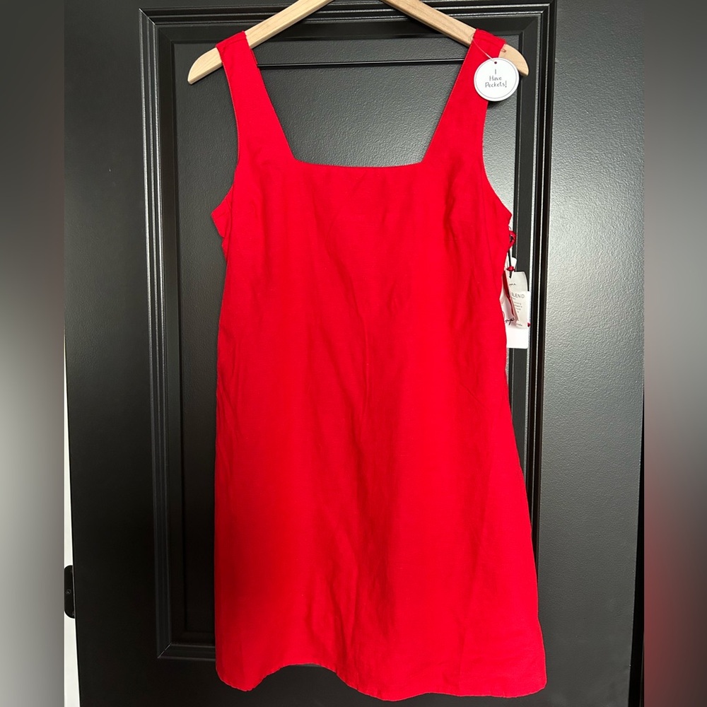 NWT Red linen blend square neck Sleeveless Dress XL